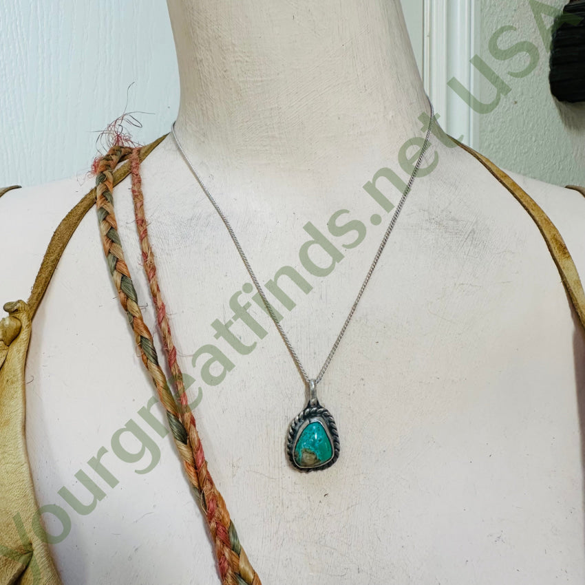 Vintage Navajo Sterling Silver Necklace Quartz Included Turquoise Stone