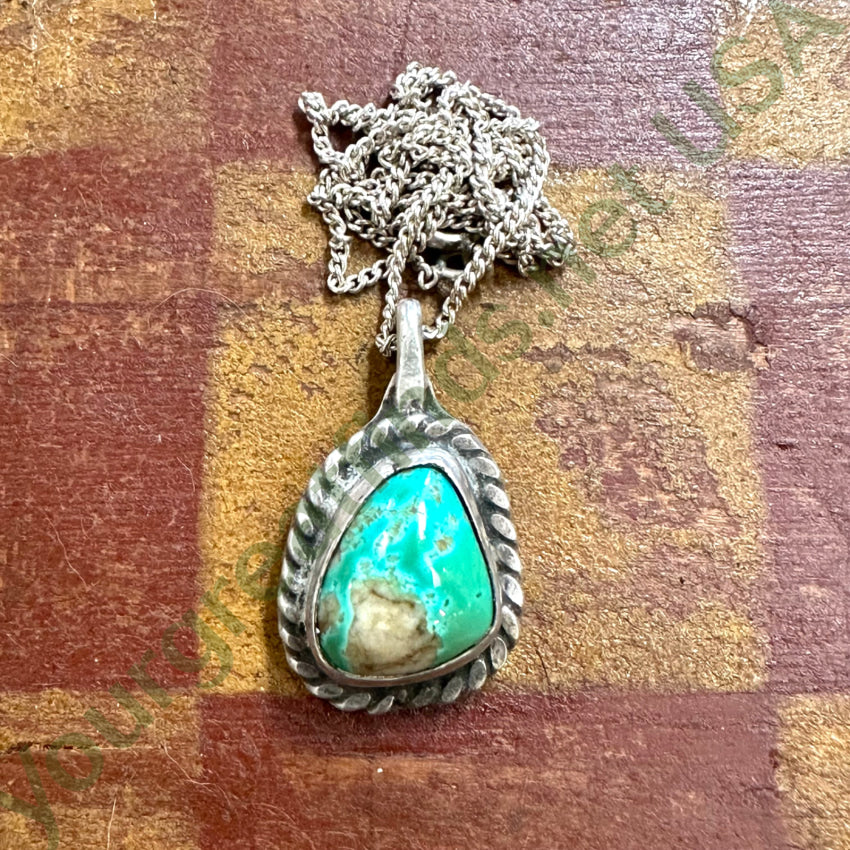 Vintage Navajo Sterling Silver Necklace Quartz Included Turquoise Stone