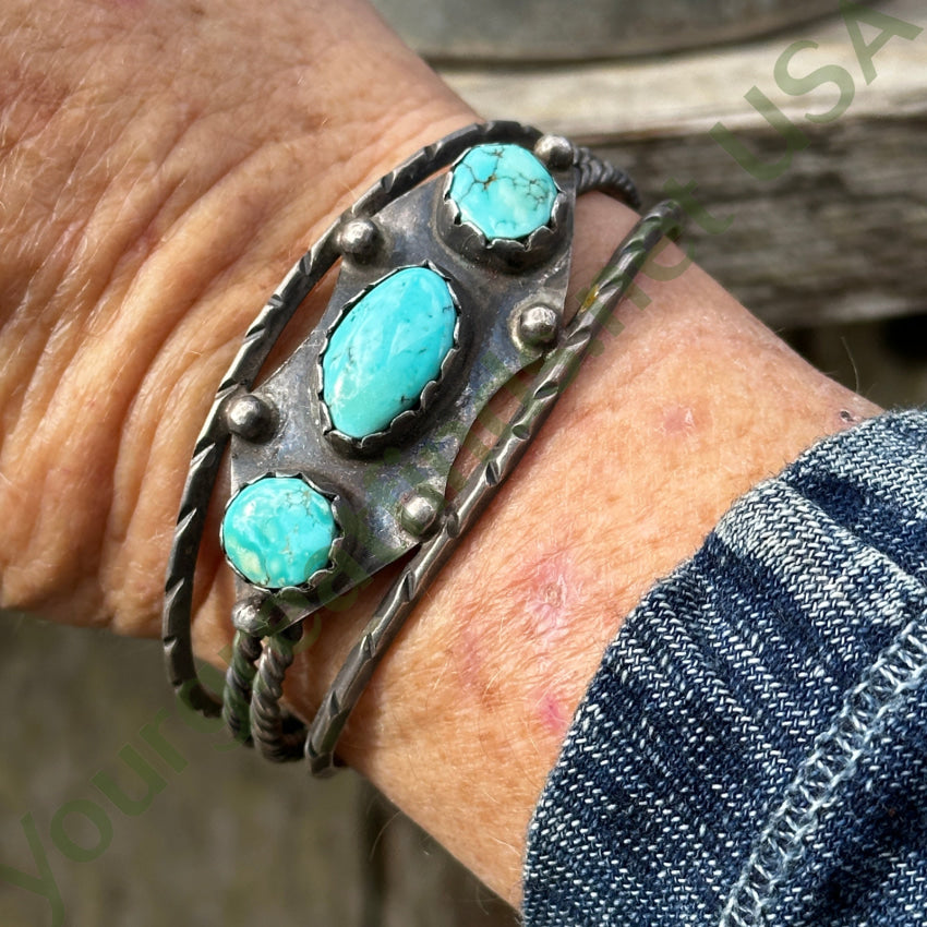 Vintage Navajo Sterling Silver No. 8 Mine Turquoise Cuff Bracelet Bracelet