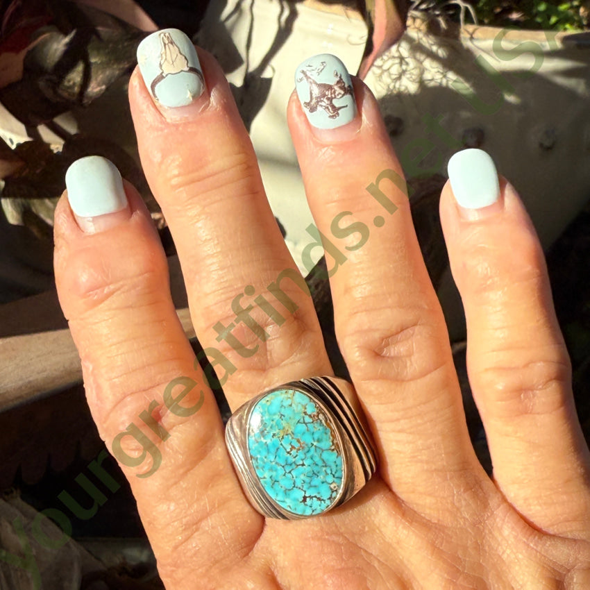 Vintage Navajo Sterling Silver No. 8 Mine Turquoise Ring Size 11 ring