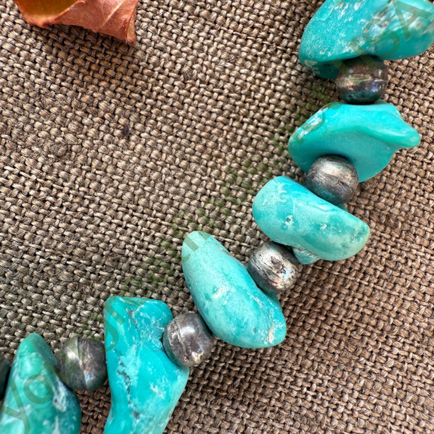 Vintage Navajo Sterling SIlver & Nugget Turquoise Necklace Bracelets