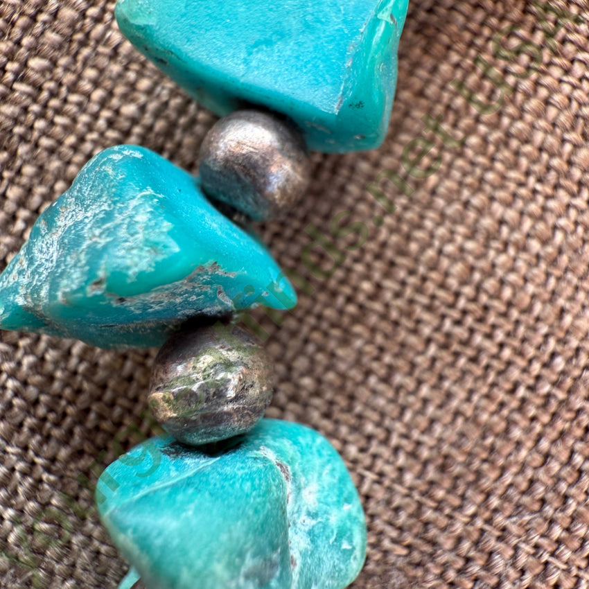 Vintage Navajo Sterling SIlver & Nugget Turquoise Necklace Bracelets