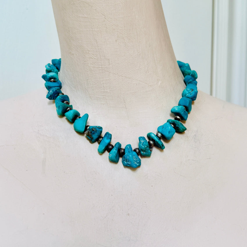 Vintage Navajo Sterling SIlver & Nugget Turquoise Necklace Bracelets