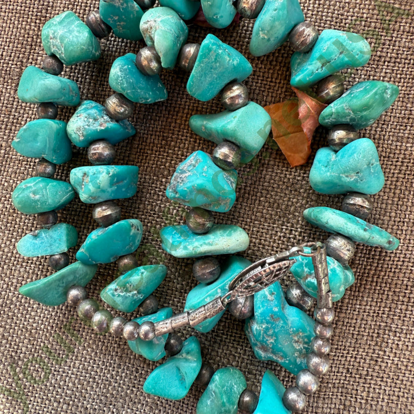 Vintage Navajo Sterling SIlver & Nugget Turquoise Necklace Bracelets