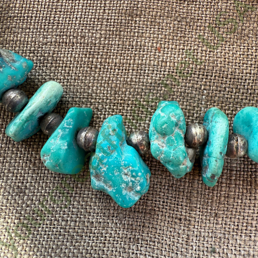 Vintage Navajo Sterling SIlver & Nugget Turquoise Necklace Bracelets
