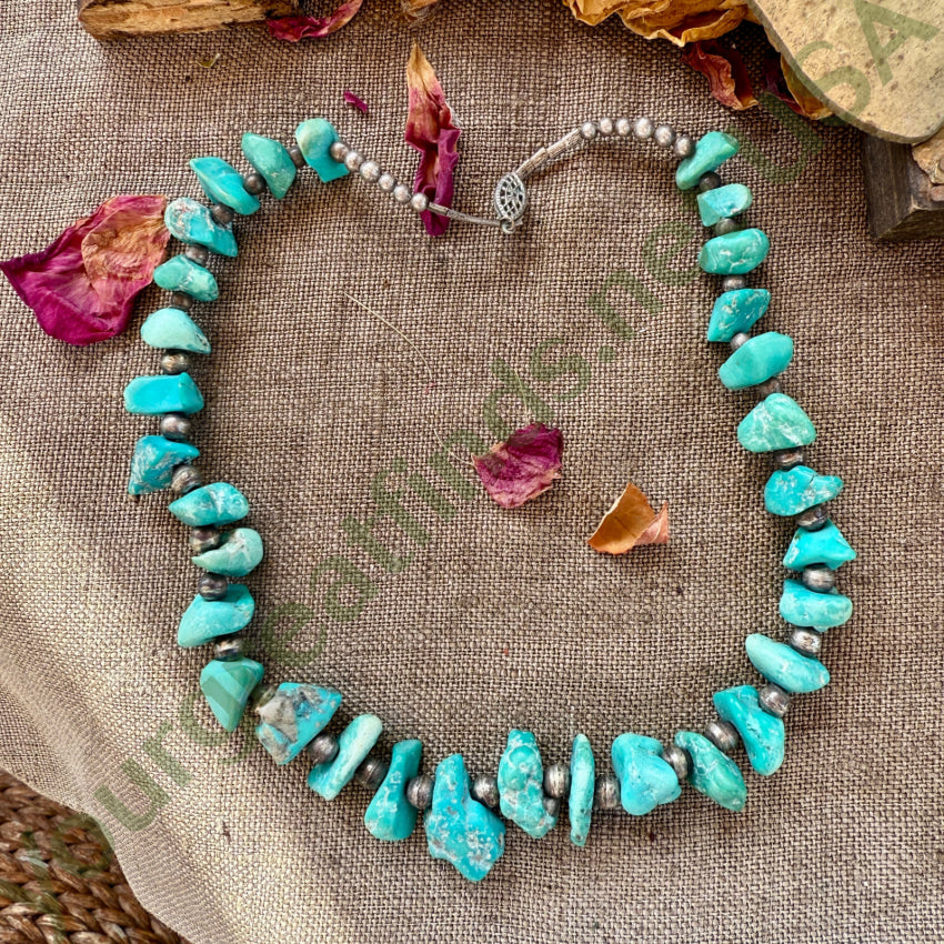 Vintage Navajo Sterling SIlver & Nugget Turquoise Necklace Bracelets