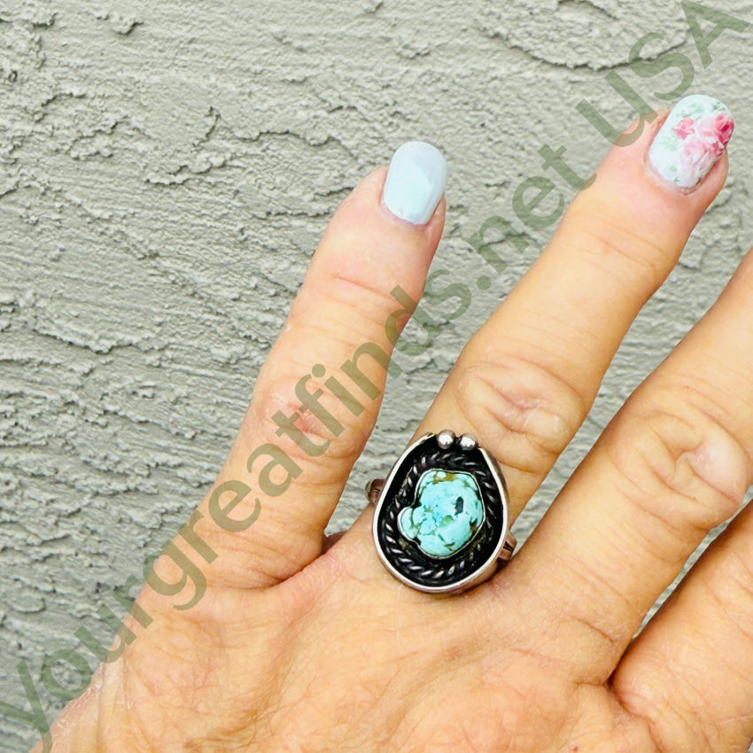 VIntage Navajo Sterling Silver Nugget Turquoise Ring Size 7.5 ring