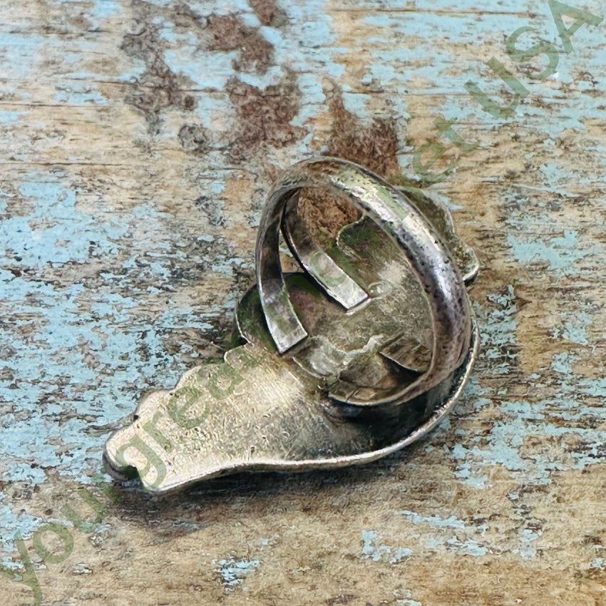 Vintage Navajo Sterling Silver One Feather Ring Turquoise C0Ral 6.5