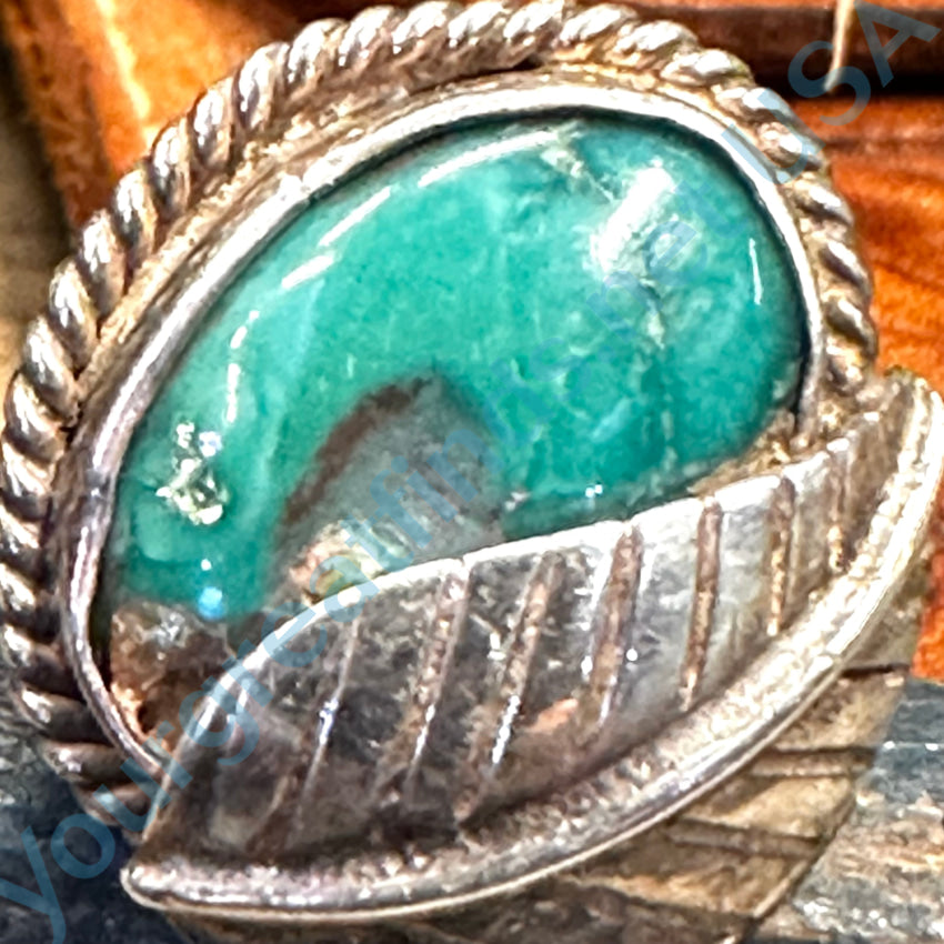 Vintage Navajo Sterling Silver One Feather Turquoise Ring Size 6
