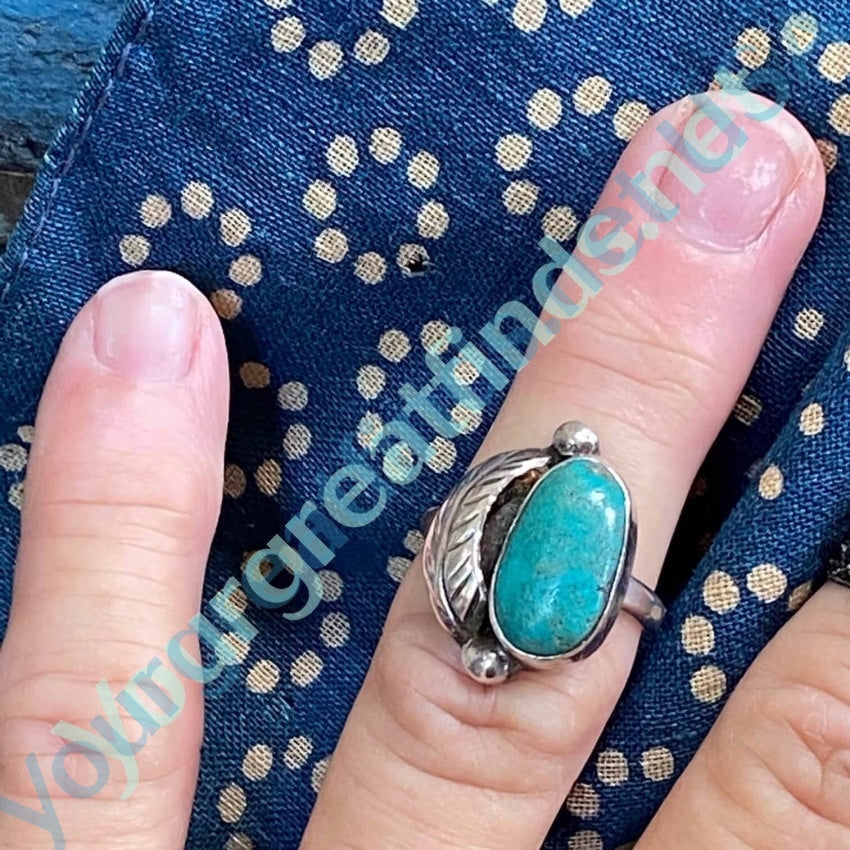 Vintage Navajo Sterling Silver One Feather Turquoise Rings Size 6 Yourgreatfinds