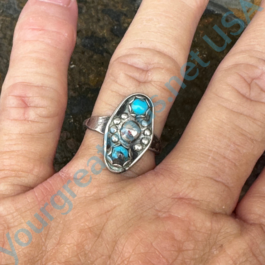 Vintage Navajo Sterling Silver Orb &amp; Turquoise Ring Size 7 3/4