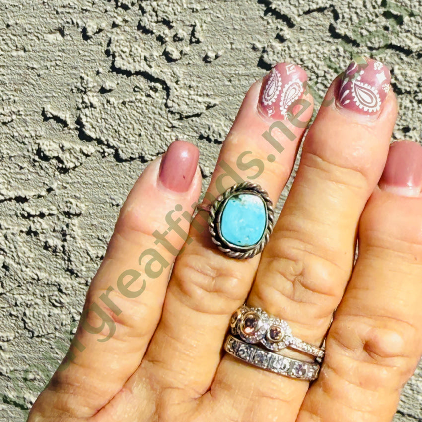 Vintage Navajo Sterling Silver & Pale Blue Turquoise Ring Size 4 3/4 Ring