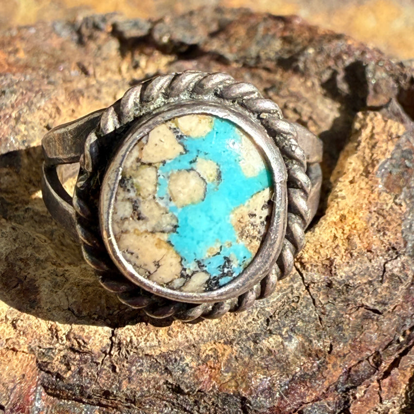 Vintage Navajo Sterling Silver & Pale Blue Turquoise Ring Size 5 Ring
