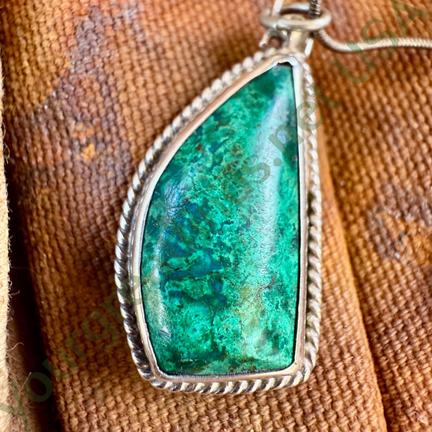 Vintage Navajo Sterling Silver & Parrot Wing Chrysocolla Necklace necklace