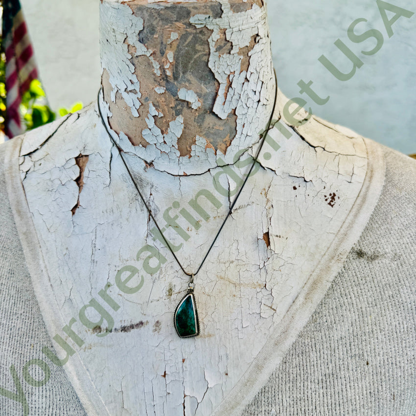 Vintage Navajo Sterling Silver & Parrot Wing Chrysocolla Necklace necklace