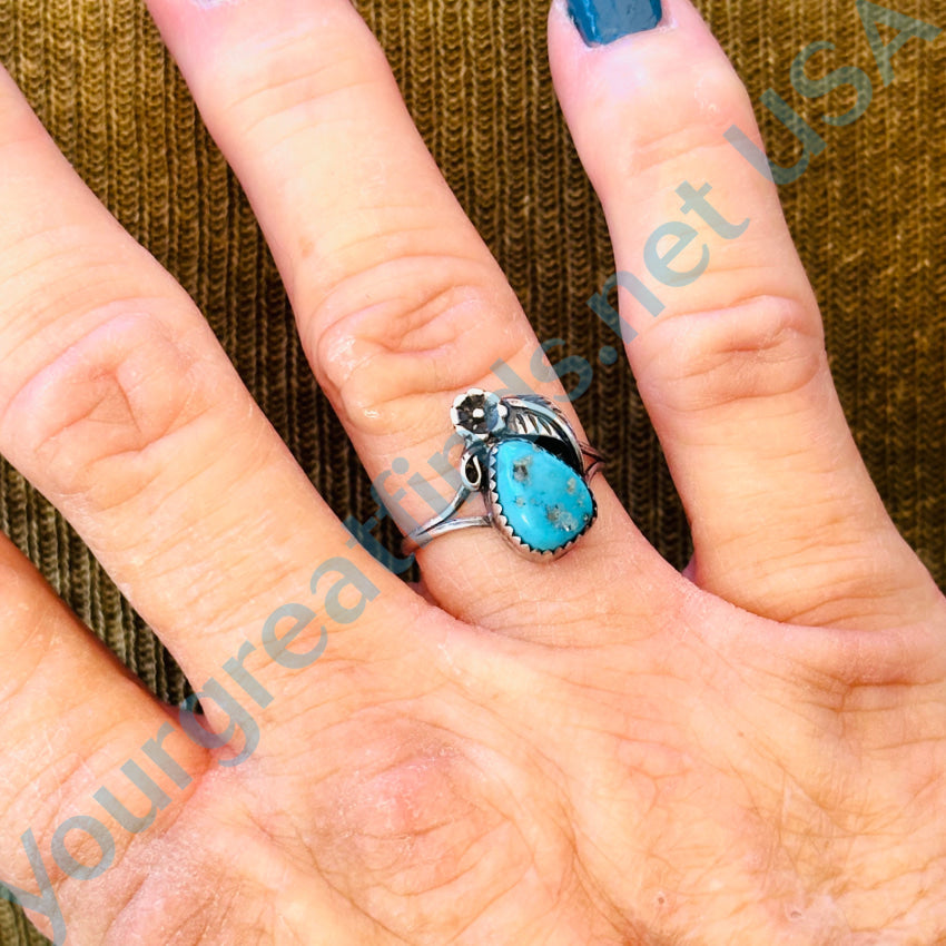 Vintage Navajo Sterling Silver & Pear-Shaped Turquoise Ring 7 Ring