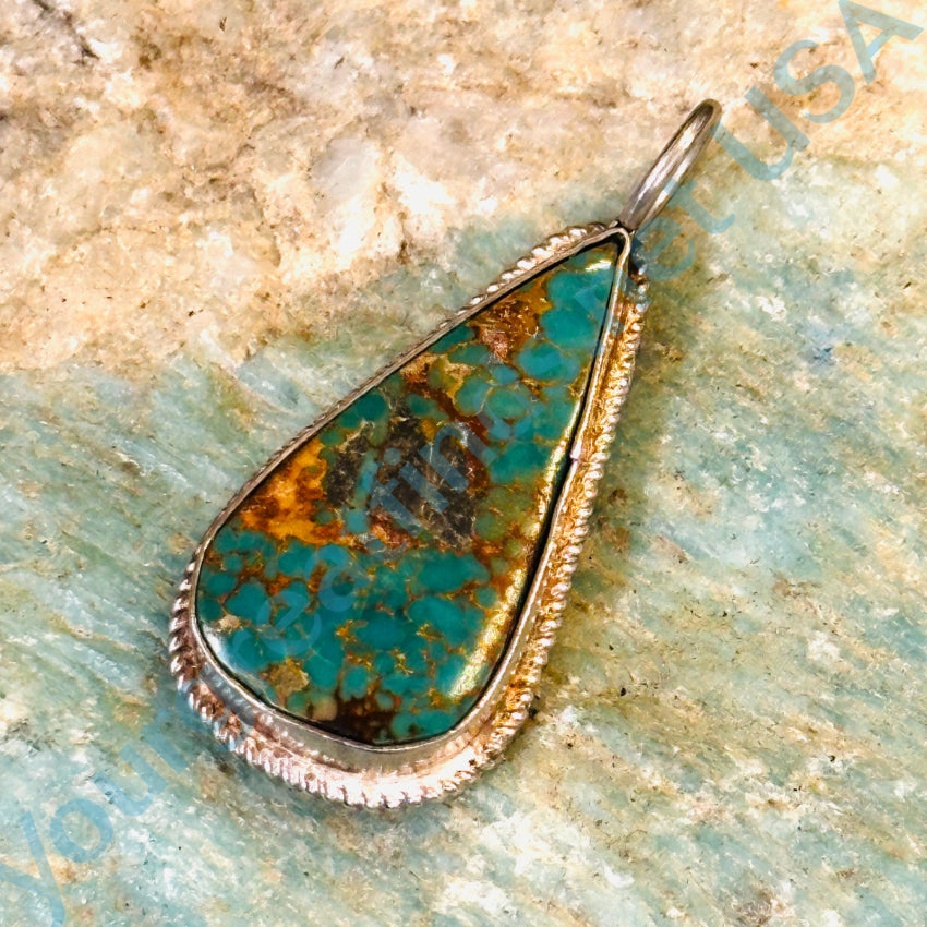 Vintage Navajo Sterling Silver Pendant High Grade Natural Turquoise Pendant