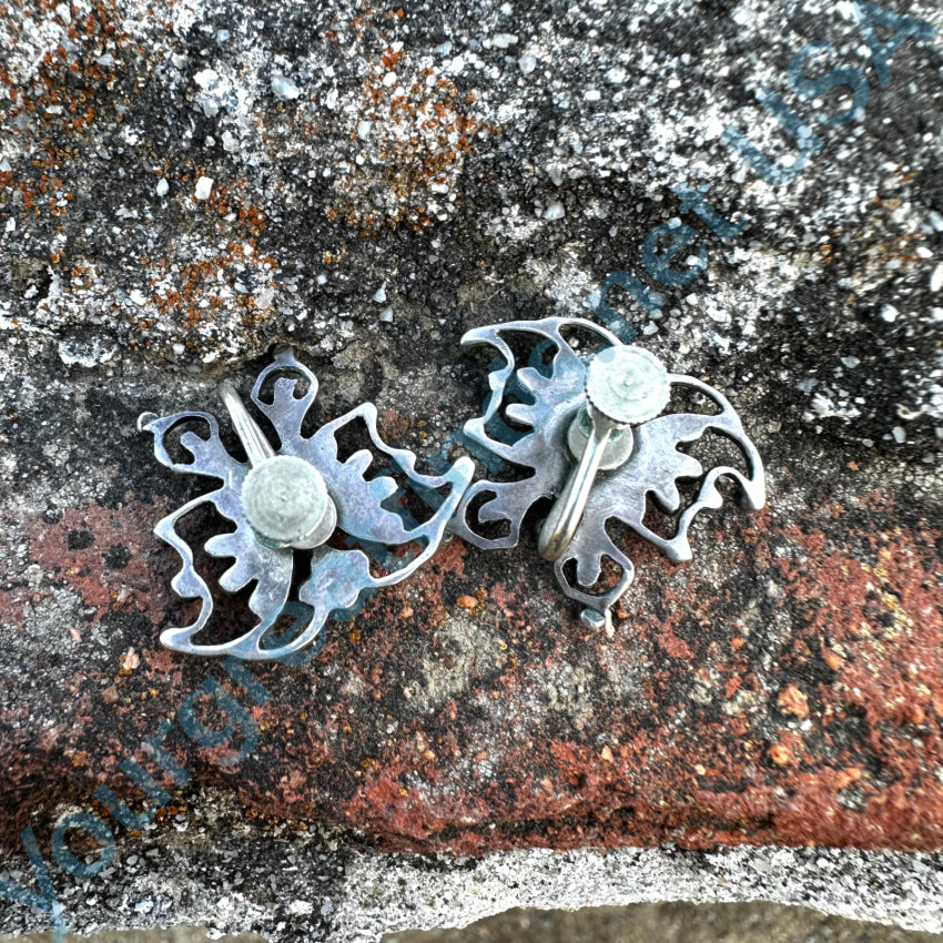 Vintage Navajo Sterling Silver Petit Point Turquoise Butterfly Screw Back Earrings Earrings