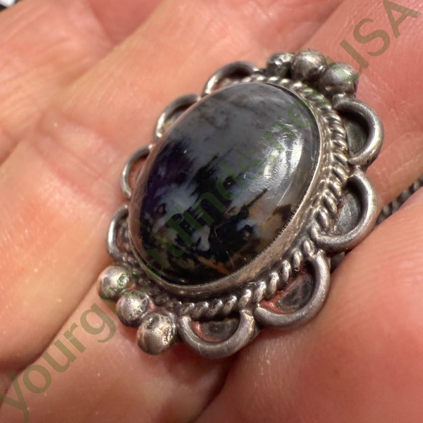 Vintage Navajo Sterling Silver Petrified Wood Landscape Agate Ring 6 ring