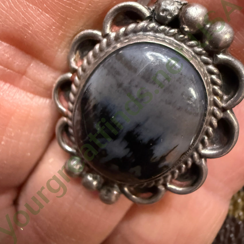 Vintage Navajo Sterling Silver Petrified Wood Landscape Agate Ring 6 ring