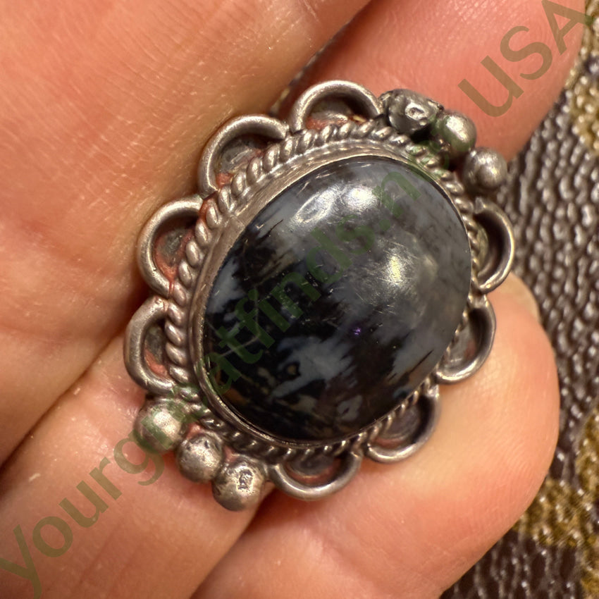 Vintage Navajo Sterling Silver Petrified Wood Landscape Agate Ring 6 ring