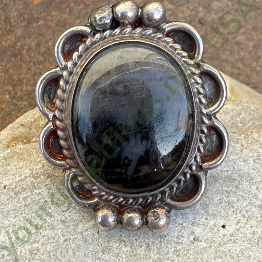 Vintage Navajo Sterling Silver Petrified Wood Landscape Agate Ring 6 ring