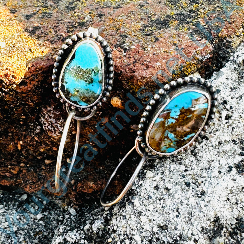 Vintage Navajo Sterling Silver Pilot Mountain Turquoise Pierced Post Earrings Earrings