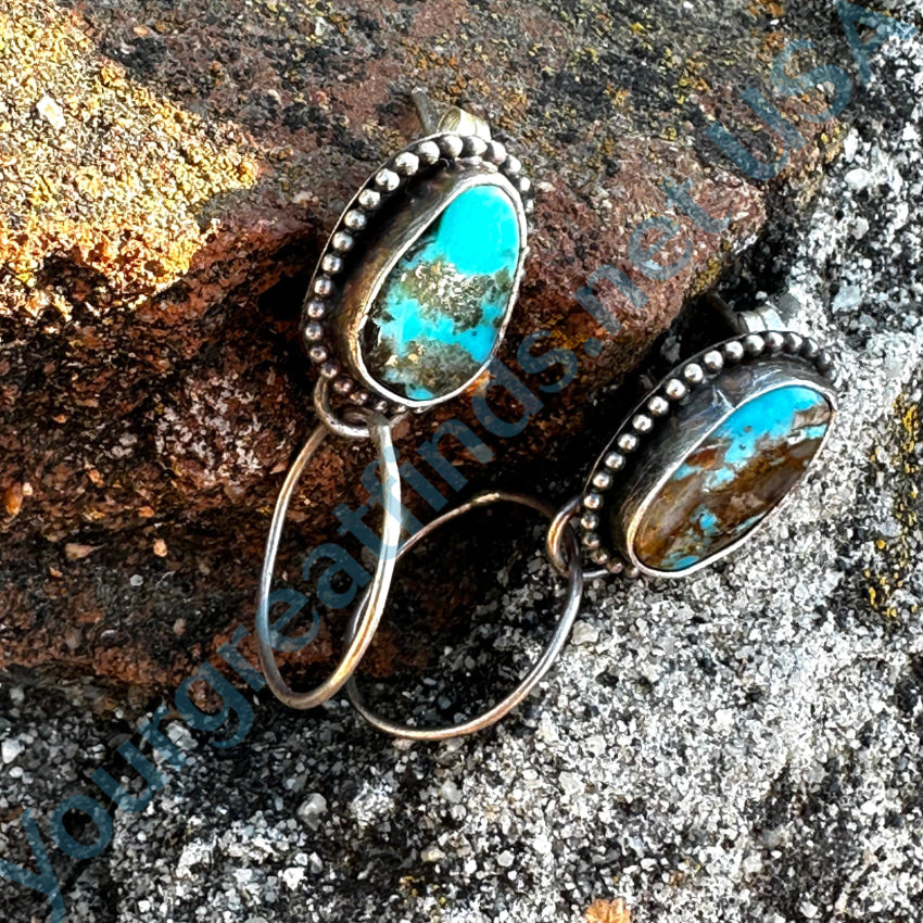 Vintage Navajo Sterling Silver Pilot Mountain Turquoise Pierced Post Earrings Earrings