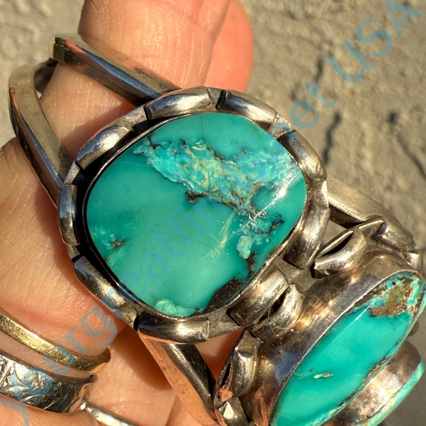 Vintage Navajo Sterling Silver & Rare Turquoise Row Bracelet Bracelet