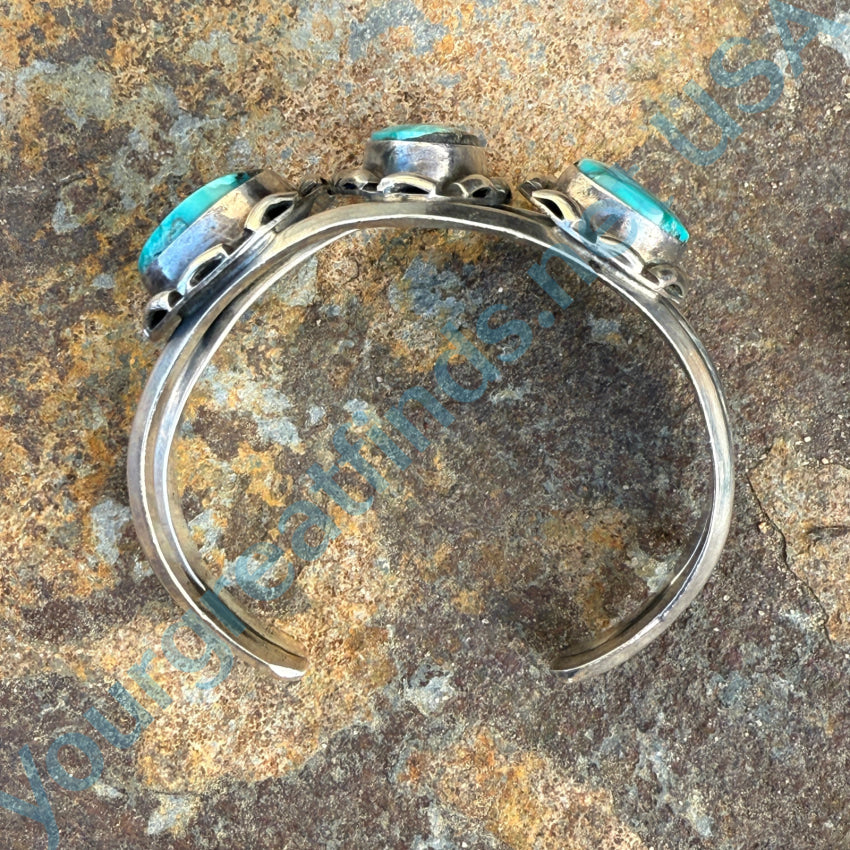 Vintage Navajo Sterling Silver & Rare Turquoise Row Bracelet Bracelet