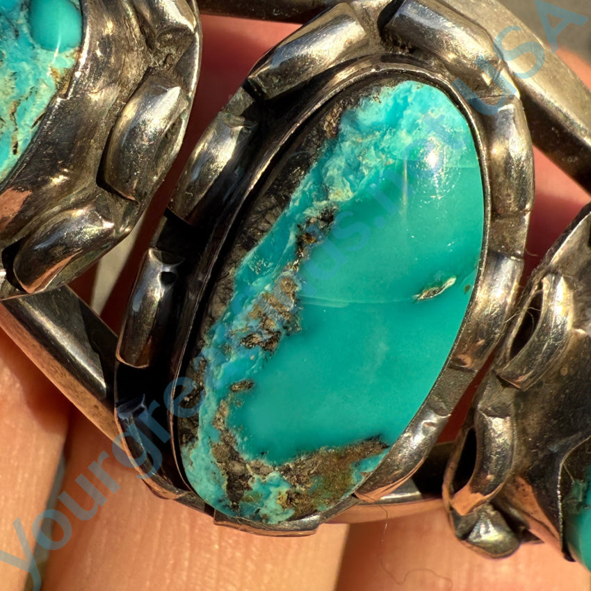 Vintage Navajo Sterling Silver & Rare Turquoise Row Bracelet Bracelet