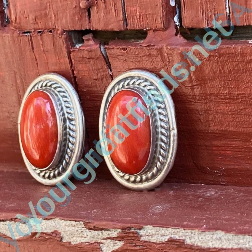 Vintage Navajo Sterling Silver Red C0ral Earrings Clip Yourgreatfinds