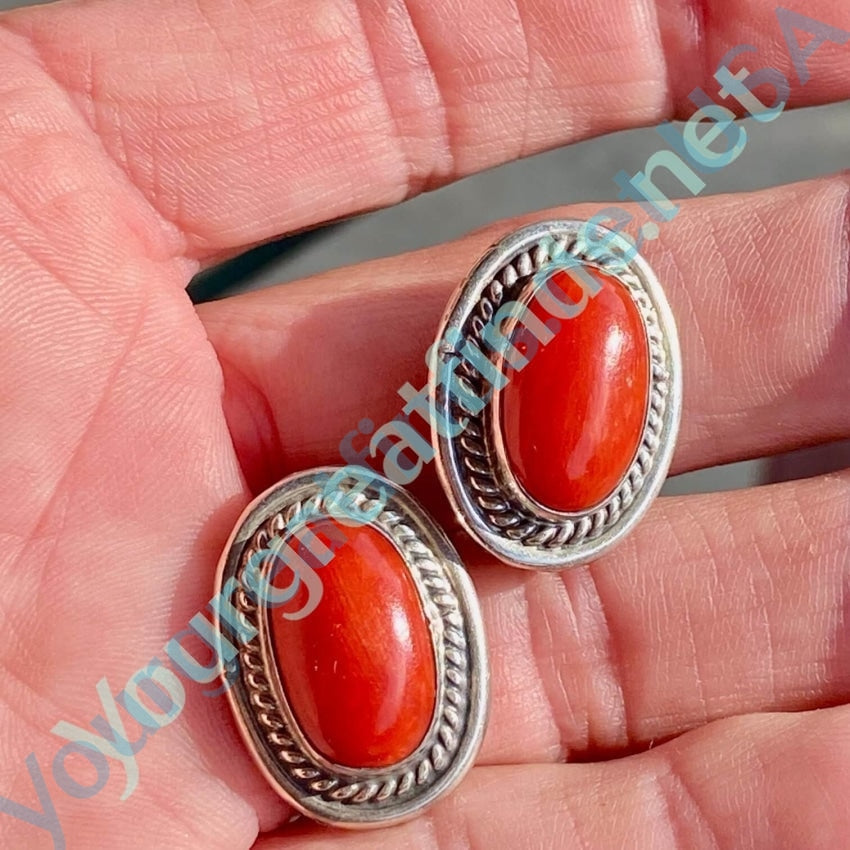 Vintage Navajo Sterling Silver Red C0ral Earrings Clip Yourgreatfinds