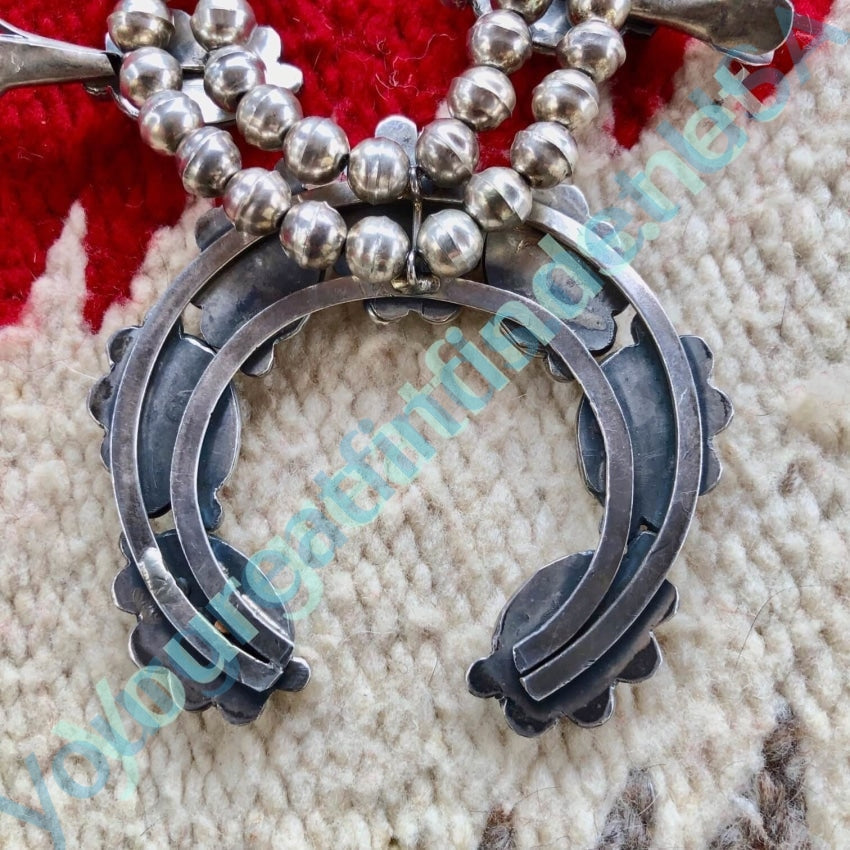 Vintage Navajo Sterling Silver Red C0ral Squash Blossom Necklace Yourgreatfinds