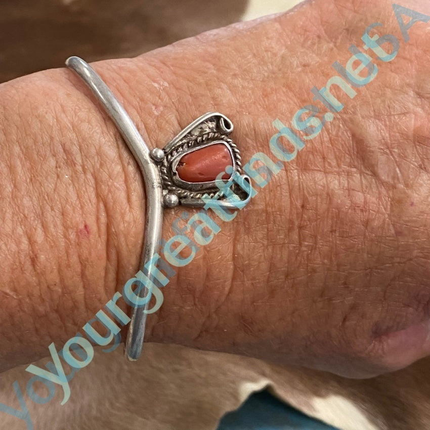 Vintage Navajo Sterling Silver Red Coral Bracelet Johnson Todacheeny Yourgreatfinds