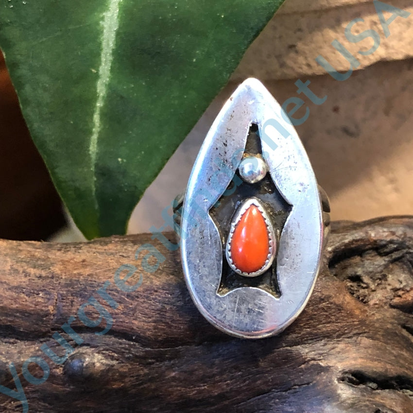 Vintage Navajo Sterling Silver Red Coral Ring Adjustable