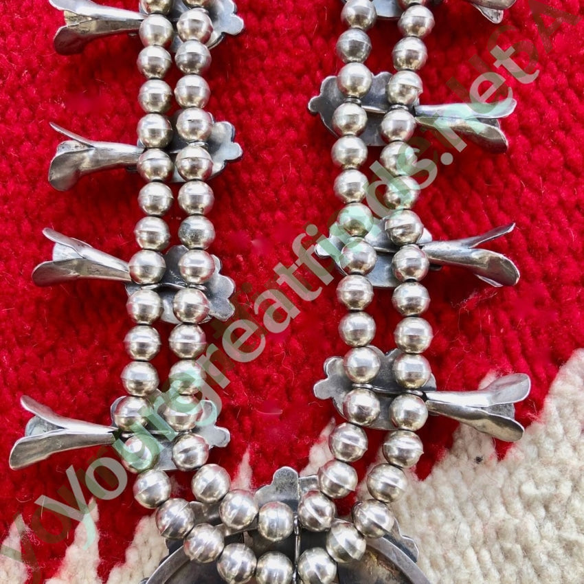 Vintage Navajo Sterling Silver Red Coral Squash Blossom Necklace