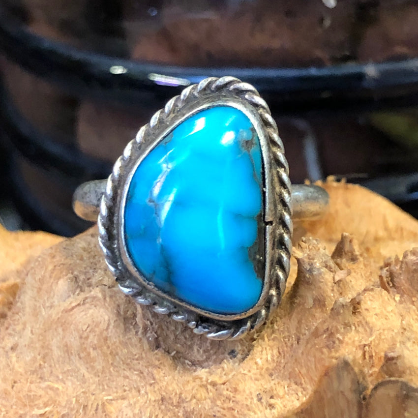 Vintage Navajo Sterling Silver Ring Blue Turquoise Size 7