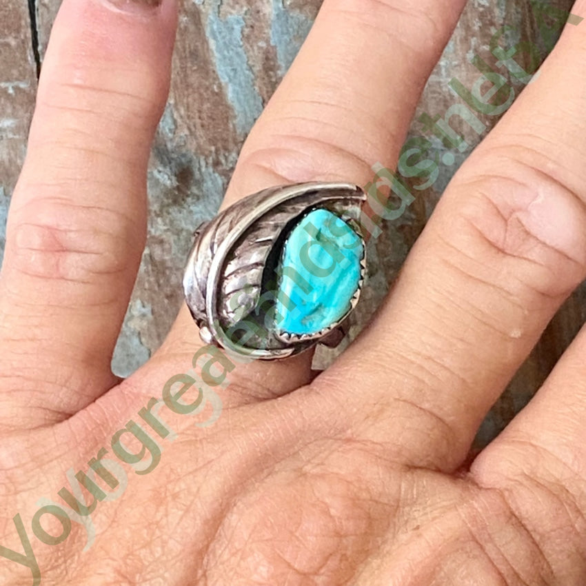Vintage Navajo Sterling Silver Ring Carved Turquoise Size 9 Yourgreatfinds