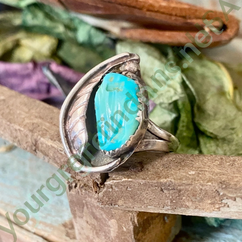 Vintage Navajo Sterling Silver Ring Carved Turquoise Size 9 Yourgreatfinds