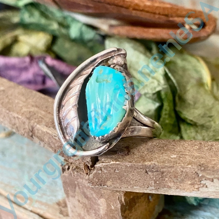 Vintage Navajo Sterling Silver Ring Carved Turquoise Size 9 Yourgreatfinds