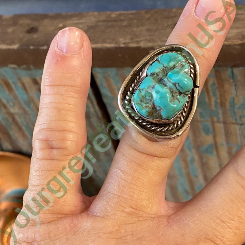 Vintage Navajo Sterling Silver Ring Nugget Turquoise Size 6 1/2 Yourgreatfinds