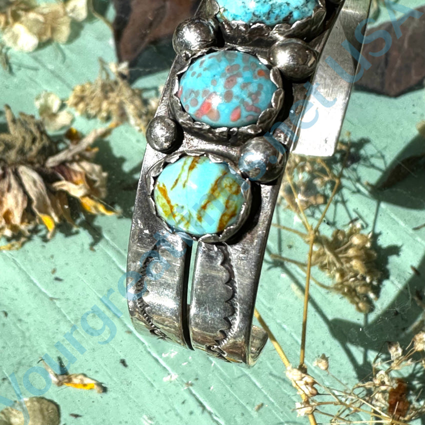 Vintage Navajo Sterling Silver Sampler Turquoise Row Bracelet