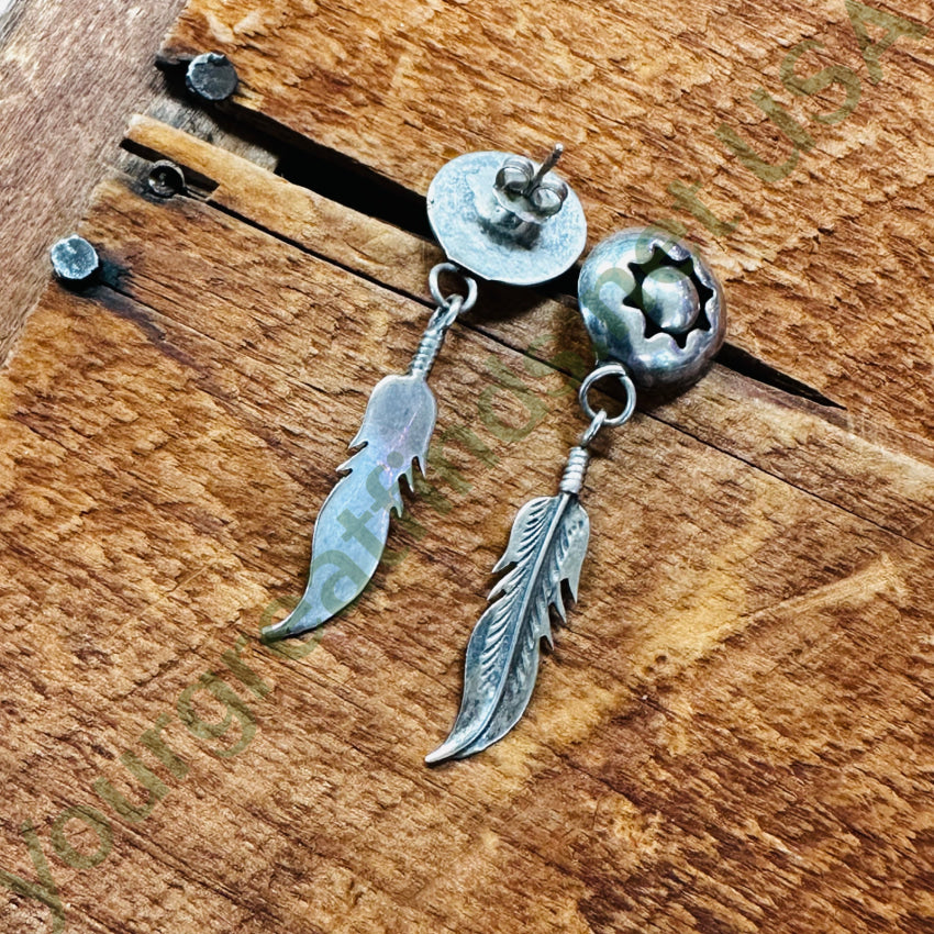 Vintage Navajo Sterling Silver Shadowbox Pierced Post Earrings Earrings