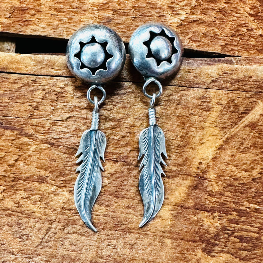 Vintage Navajo Sterling Silver Shadowbox Pierced Post Earrings Earrings