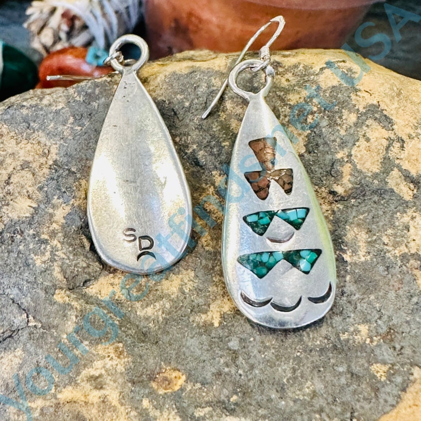 Vintage Navajo Sterling Silver Shiprock Mosaic Earrings William Singer