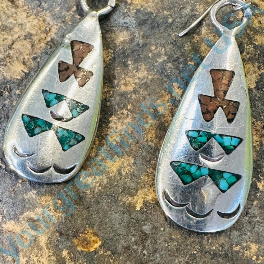Vintage Navajo Sterling Silver Shiprock Mosaic Earrings William Singer