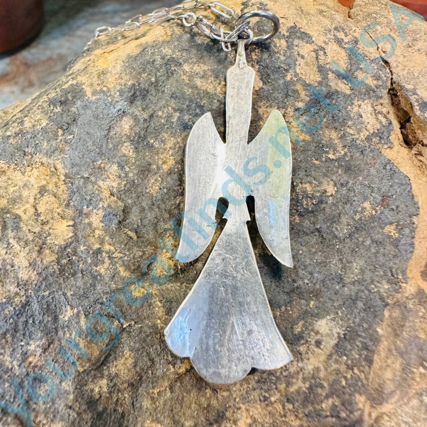 Vintage Navajo Sterling Silver Shiprock Mosaic Phoenix Bird Necklace