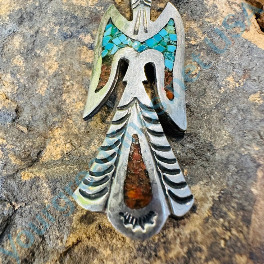 Vintage Navajo Sterling Silver Shiprock Mosaic Phoenix Bird Necklace