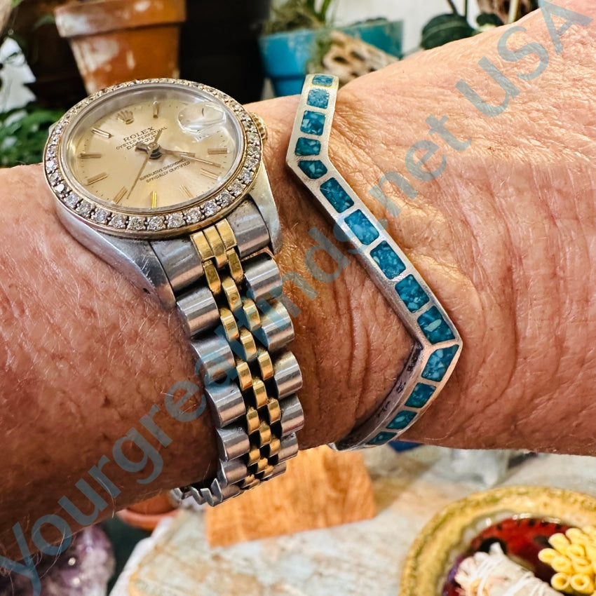 Vintage Navajo Sterling Silver Shoprock Mosaic Turquoise Bracelet